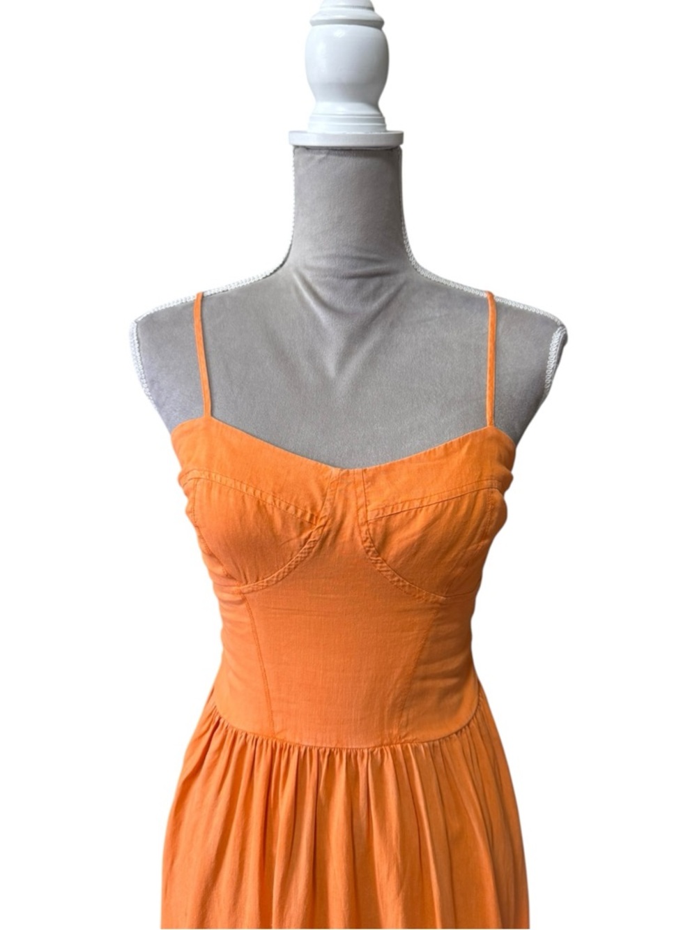 YFB Orange Linen Blend Smocked Bustier Maxi Dress Small Summer Vacation - Picture 4 of 11